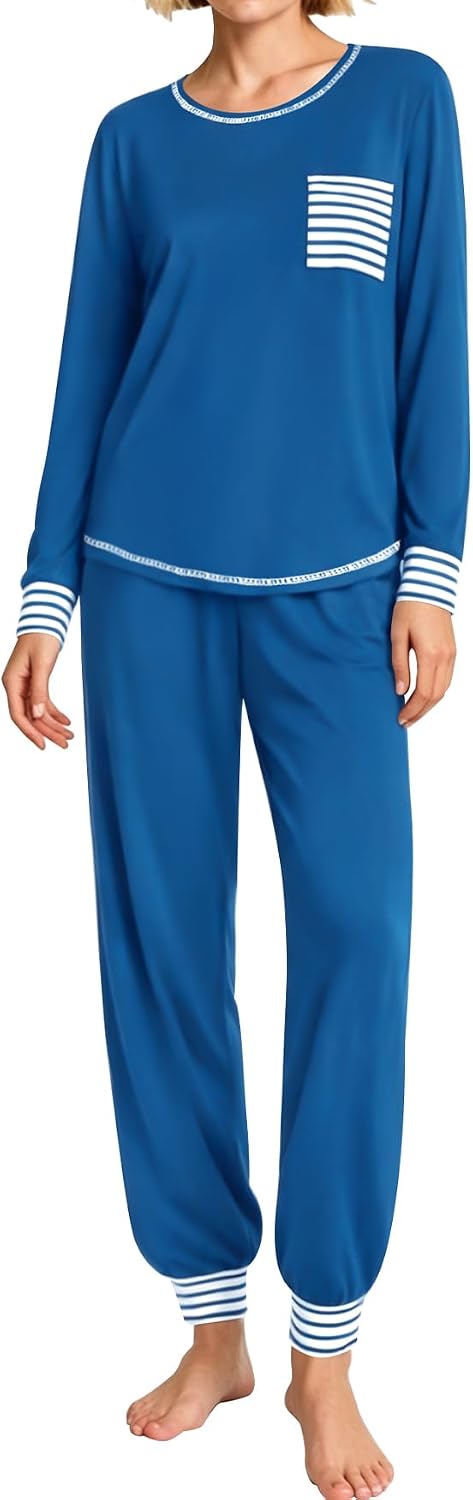 SWOMOG Women’s Pajamas Set Long Sleeve Sleepwear with Long Pants Soft Modal Loungewear Pj Set