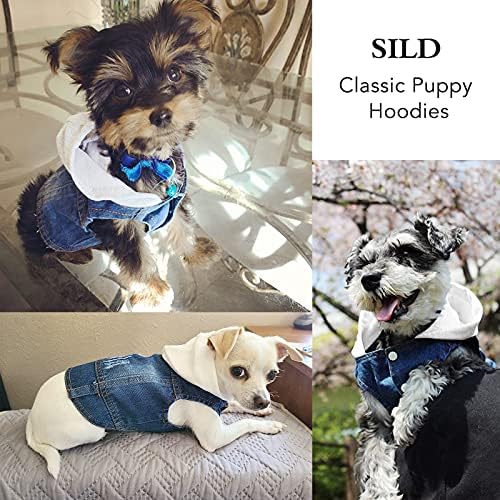 SILD Pet Dog Jeans Jacket Vest with Hooded Blue Dogs Hoodies Denim Cat Coat | Boy Girl Male Dogggie Puppy Cute Vintage Cool Classic Small Medium Machine Washable Apparel Clothes Outfit T-Shirts Costume