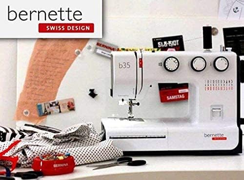 Bernette B35 Sewing Machine Swiss Design with 23 Stitches, 7 Presser Feet, Automatic Buttonhole, Quilting, Heavy-Duty Build, LED Light, Portable