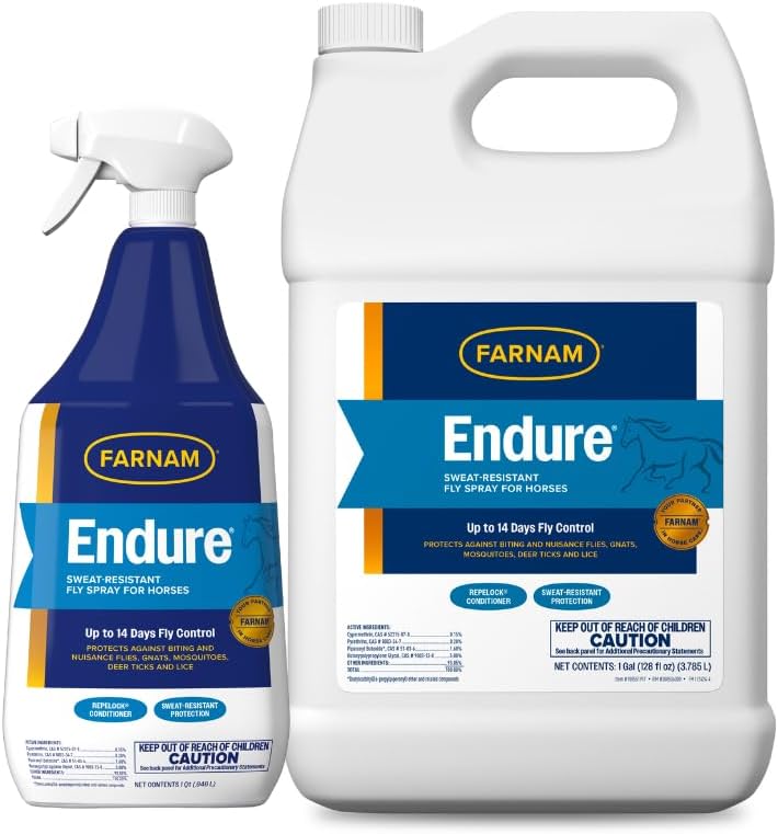 Farnam Endure Fly Spray for Horses, Sweat-Resistant, 128 oz, Gallon Refill