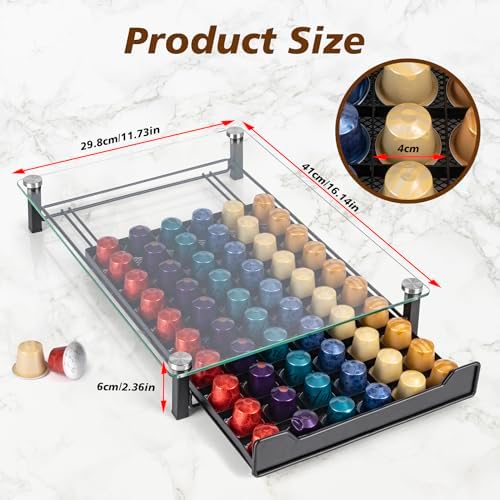 RECAPS Coffee Pod Holder Storage Small Pod Drawer Pods Holder | Compatible with Nespresso Original Line Coffee Pods Kitchen Organizer Holds 60