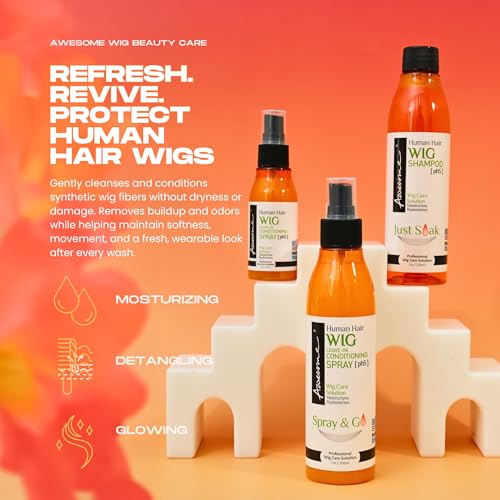 Awesome Human Hair Wig Leave in Conditioner Spray, pH5, Detangler & Easy Combing, Promoting Silkiness, Shine & Freshness, preventing Dryness (7 fl oz) | Full-size camellia oil mist that brings dry human hair wigs back to life