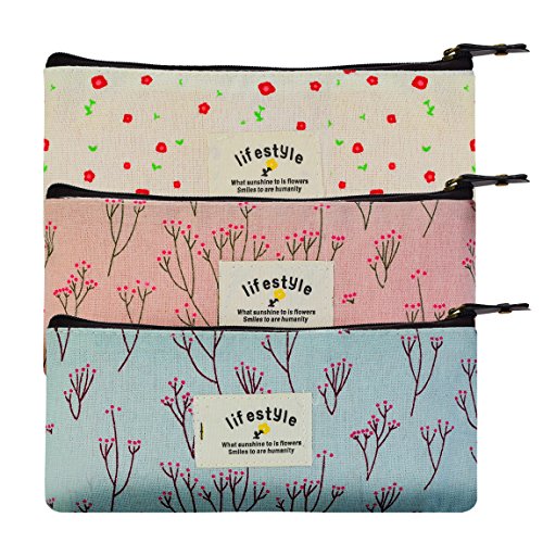 Countryside Flower Floral Pencil Pen Case Cosmetic Makeup Bag Set of 3 by Miayon
