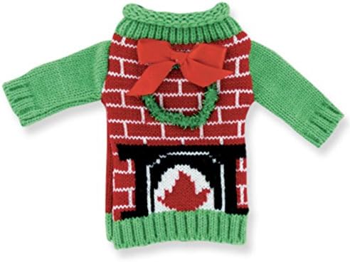 Uncle Bob's Christmas Holiday Ugly Sweater Knitted Wine Bottle Cover (Wreath Fireplace)