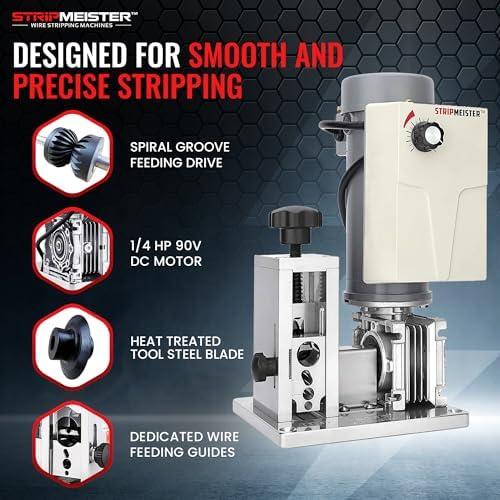 StripMeister E250 Electric Automatic Wire Stripping Machine – Wire Size Up To Ø3/4", Jam-Free, Motorized Wire Stripper with Variable Speed Control for Copper Wires