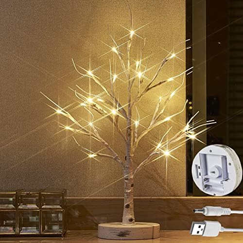 LITBLOOM Lighted Tabletop Olive Tree 18IN 50 LED Fairy Lights with Timer Battery Operated or USB Plug in Bonsai Tree for Wedding Christmas Spring