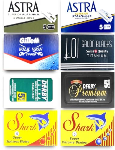 Razor Blades Club - Astra-Derby-Shark-GiIIette Double Edge Razor Blades Sampler (40 blades, 8 different brands)