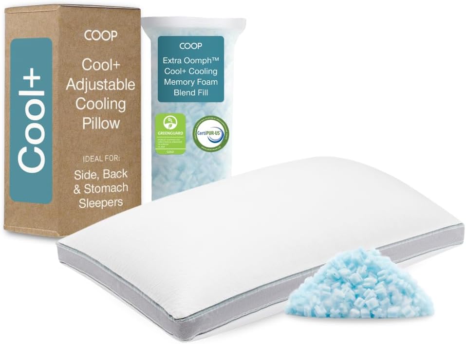 Coop Home Goods Eden Bed Pillow Queen Size for Sleeping on Back, Stomach and Side Sleeper- Medium Soft Memory Foam Cooling Gel - CertiPUR-US/GREENGUARD Gold