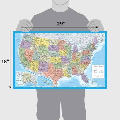 Laminated World Map & US Map Poster Set - 18" x 29" - Wall Chart Maps of the World & United States - Made in the USA - (LAMINATED, 18" x 29")