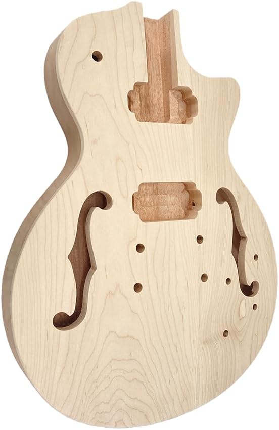 Yinfente Electric Guitar Body Mahogany +Maple Top Semi-Hollow Guitar Body Unfinished Set in Heel DIY Guitar Replacement