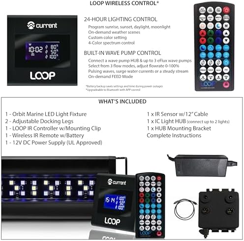 Current USA 24-36" Inch Orbit Marine LED Saltwater Reef Marine Aquarium Light | 24 Hour IR Lighting & eFlux Wave Pump Control | Adjustable Color Spectrum for Fish Tank (4101)