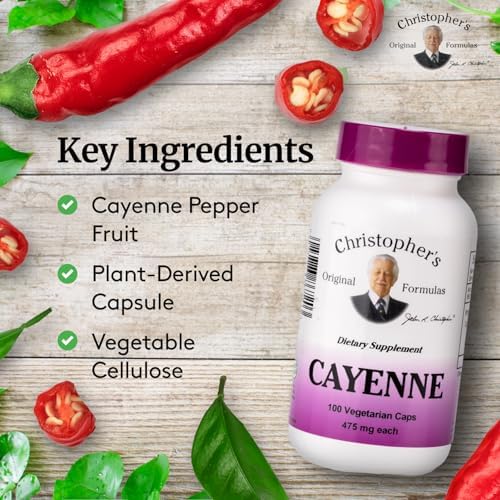 Christopher's Original Formulas Cayenne Capsules, Herbal Supplement for Circulation & Digestion, 100 Capsules