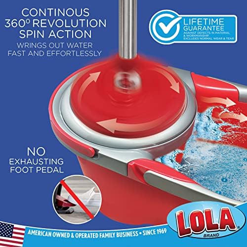 LOLA Revolution Spin Mop & Bucket System, Braided Mop Head, Durable Alloy Handle, 360 Spinning Action, Great for Any Hard Floor Surface
