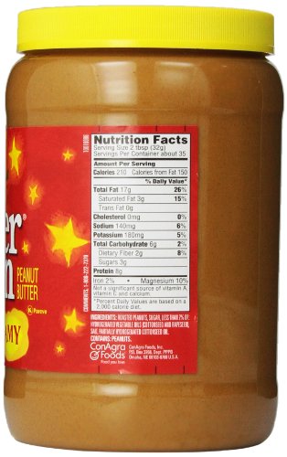Peter Pan Creamy Peanut Butter, Made with Roasted Peanuts, Great for Peanut Butter and Jelly Sandwiches and Peanut Butter Snacks, Gluten Free Peanut Butter, 56 OZ Jar