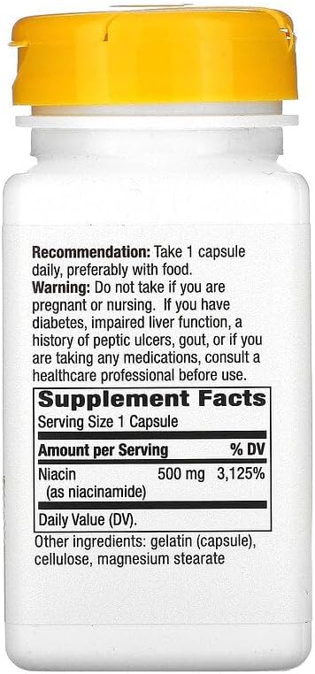 Nature's Way Niacinamide - Niacinamide Capsules with Non-Flushing Vitamin B3 - Supports Cellular Energy* - 500mg per Serving - Gluten-Free & Vegan - 100 Count (100 Servings)