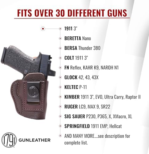 1791 Gunleather IWB Holster Fits FN Reflex, Sig P365, P365XL, Glock 43X, 43 | Soft leather gun holster also fits Glock 42, Hellcat, Ruger Max 9, LC9, SR22, Bersa Thunder 380, Walther PPK