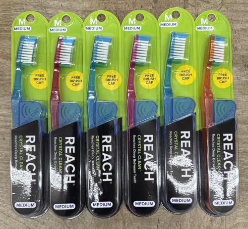Reach Crystal Clean Medium Bristle Toothbrushes, 6 Pack