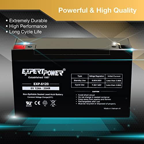 ExpertPower EXP6120 6V 12Ah - SLA AGM 6V Battery for Emergency Light, Deer Feeder, Solar Storage, Electric Scooters, 6 Volt Battery Rechargeable
