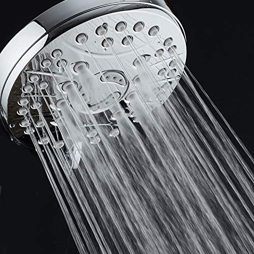 High Pressure 6-setting Luxury Rain Shower Head – Extra Large Face – Anti Clog Jets – Solid Brass Connection Ball Joint – Angle Adjustable