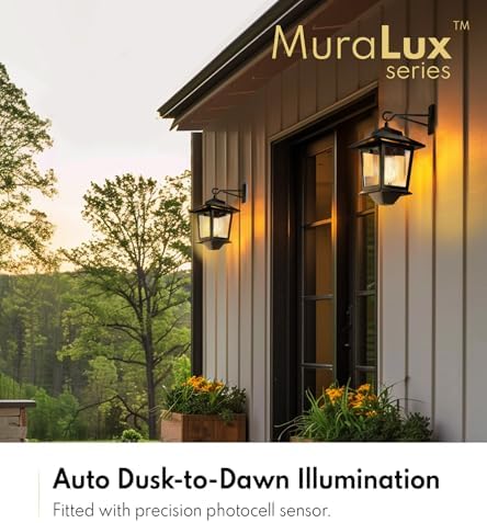 PASAMIC 2 Pack Solar Wall Lanterns, Outdoor Hanging Lights with 4 Solar Panels, Dusk to Dawn Led Outdoor Wall Sconce