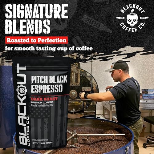 Blackout Coffee Pitch Black Espresso Ground Coffee – Extra Dark Roast, European-Style, Bold & Aromatic – Freshly Roasted 12oz Bag.