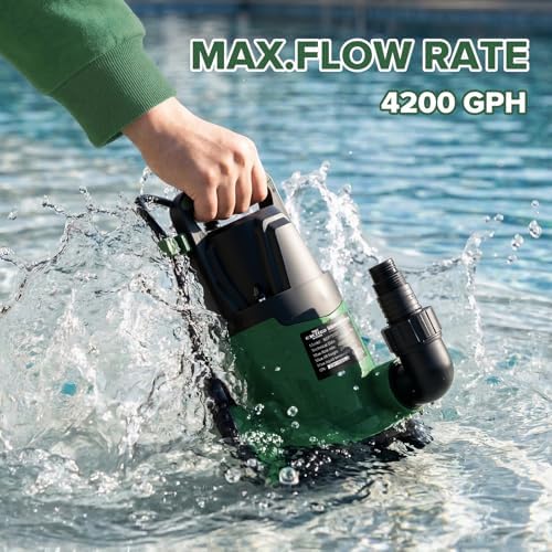 4200GPH 1HP Submersible Sump Pump with Automatic Float Switch | LAZYLAND, Clean Water Pump for Pool, Pond, Garden, Flooded Cellar, Aquarium and Irrigation (Green)