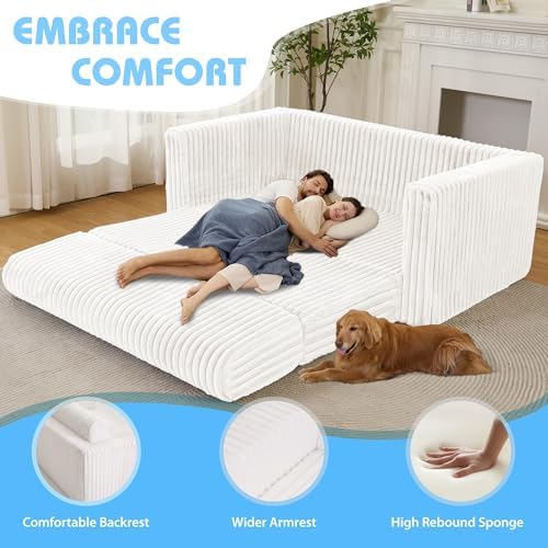 49.8" Loveseat Boneless Couch, 4-in-1 Convertible Sofa Bed, Plush Fur Folding Futon Sofa Bed Couches Without Pillow for Living Room