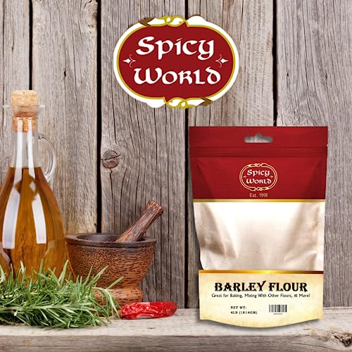 Spicy World Barley Flour - 4 lb (64oz) Bag | All-Natural, Raw, USA Grown | Versatile Barley Grain for Baking, Cooking, and More | Rich Source of Fiber