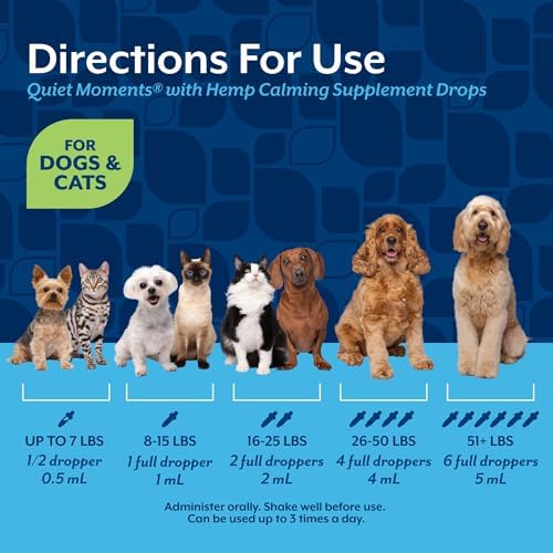 NaturVet Quiet Moments Plus Hemp Calming Drops for Cats & Dogs - 1 Oz | Calming Aid for Dogs & Cats - Helps Reduce Stress & Promote Relaxation with