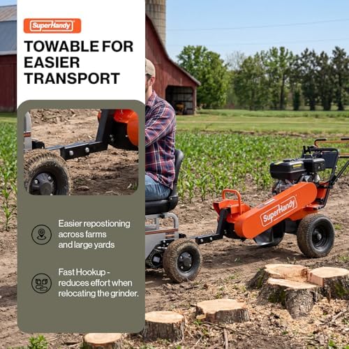 Superhandy 15HP Gas Powered Stump Grinder, 420cc 4-Stroke Engine, 8 Tungsten Carbide Teeth