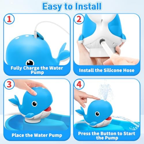 Infowush Water Table Pump, Rechargeable Water Pump for Water Table, Blue | Whale Pump with Sprinkler, 3.5 Hours Non-Stop Fun, Summer Outdoor Water Toys, Outside Water Play Table Accessories for Kids
