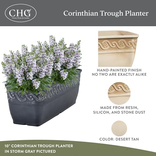Corinthian Rectangular Planter Box w/Drain Plug, 10" Desert Tan