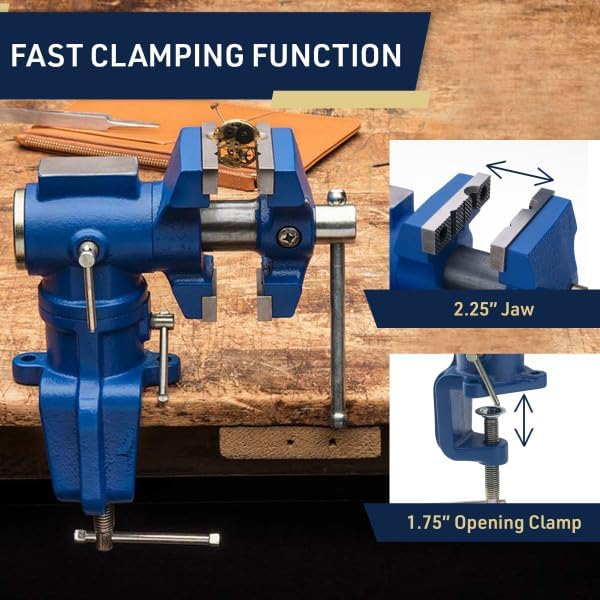 Universal Bench Vise Grip - Multi-Position Modular Cast Iron Woodworking and Metal Working Table Vise with 2 Rotating Jaws and Anvil - Portable Grip