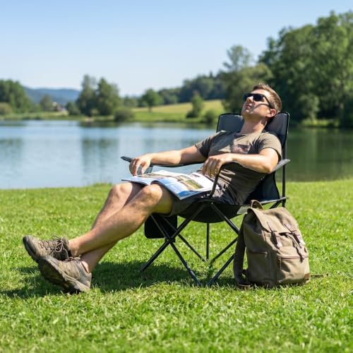 EVER ADVANCED High Back Folding Camping Chair Oversized and Fully Padded, Portable Quad Camp Lawn Chair Up to 400 lbs, with Cup Holder Armrest Carrying Bag