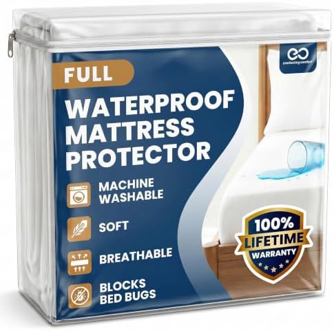Everlasting Comfort Premium Queen Size Mattress Protector - Waterproof & Hypoallergenic, Noiseless Design, Washable Cover, 18" Deep Pocket, Bed Bug & Dust Mite Proof Cover for Sleep Hygiene