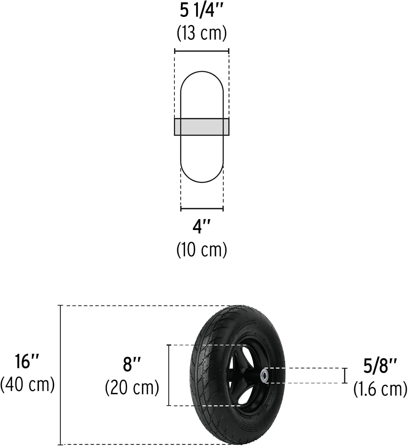 Truper 16"x 4" Lightweight Wheelbarrow Replacement Tire Assembly | Heavy-Duty Pneumatic Wheel with Reinforced Rim, Axle