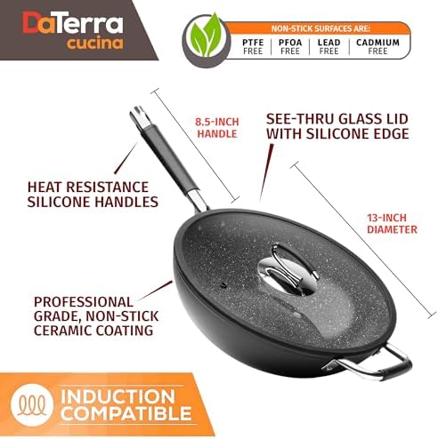 DaTerra Cucina - Nonstick Ceramic Wok with Lid - Oven & Induction Safe, 13"