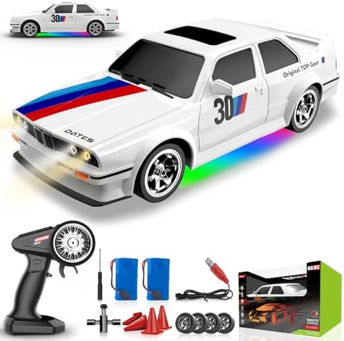 Remote Control Cars 1:16 Scale RC Drift Car 2.4Ghz 30KM/H High Speed 4WD RTR Racing Car with Drift Tires LED Lights 2PCS Rechargeable Batteries RC Sport Cars Toys for Adults Boys Girls Kids Gift