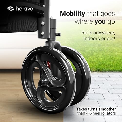 Helavo 3 Wheel Walker with Double Front Wheels, Narrow Walker for Seniors | Rollator Walker for Small Spaces, Easier Maneuverability, 26.8" Wide