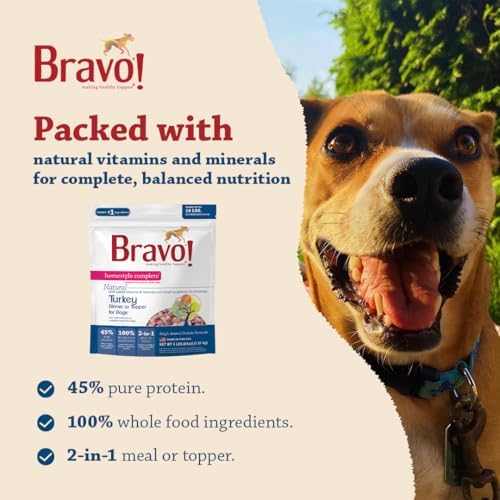 Bravo! Homestyle Complete Freeze Dried Raw Dog Food, Beef, 2 Pounds | Whole Food Ingredients, Rehydrate with Water for Up To 9 Pounds of Food, Use as Meal or Food Topper, Grain Free, Gluten Free