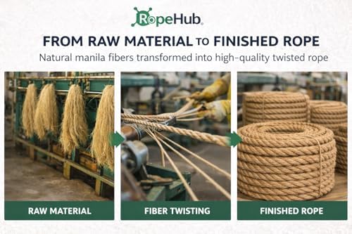 Twisted Manila Rope, Natural 3-Strand Fiber Rope for Landscaping, Decor, Railings, DIY Projects & Utility Use, Rustic for Indoor & Outdoor Applications - 1 in x 25 ft
