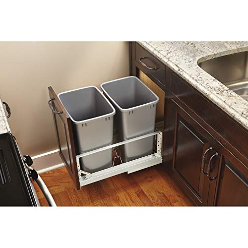 Rev-A-Shelf - 5349-18DM-217 - Double 35 Qt. Pull-Out Brushed Aluminum and Silver Waste Container