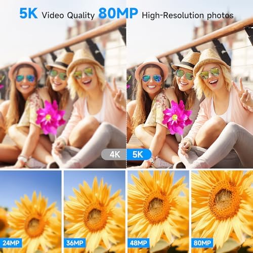 5K Vlogging Digital Camera for Beginners, 80MP Travel Camera for Photography with 32GB Card, 18X Zoom Portable Compact Camera with 180° Flip Screen