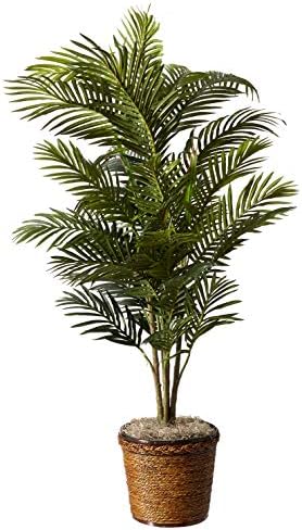 Nearly Natural 56 in Artificial Areca Palm Tree with Basket Floor Plant | Thirty-Two Lifelike Leaves, Wicker Basket Included