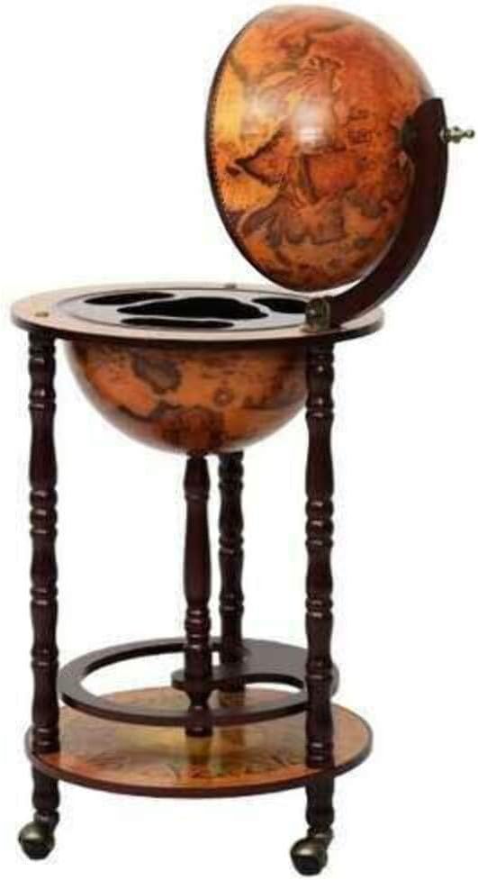 New 36" Wood Globe Wine Bar Stand 16th Century Italian Rack Liquor Bottle Shelf