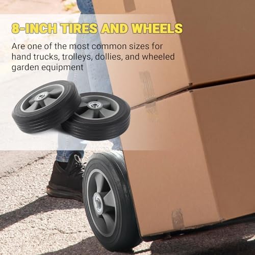 AR-PRO 2-Pack 8" x 2" Solid Run-Flat Replacement Tire with 5/8" Axle & 2" Offset Hub for Hand Trucks Wheelbarrows Dollies Trolleys – Heavy-Duty