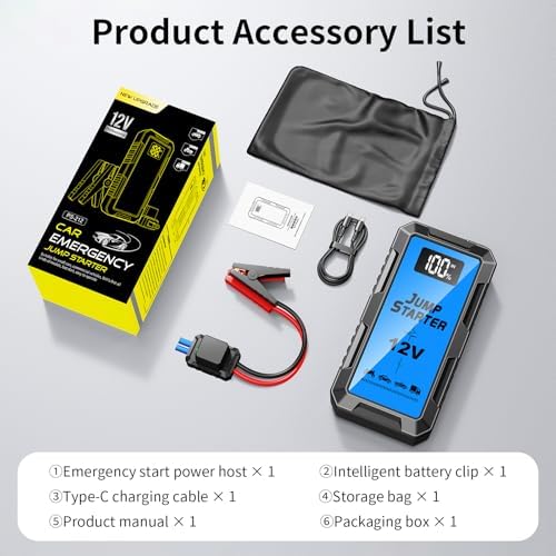 8000A Car Battery Jump Starter Box with Jumper Cables, 12V Car Jump Starter Portable (All Gas