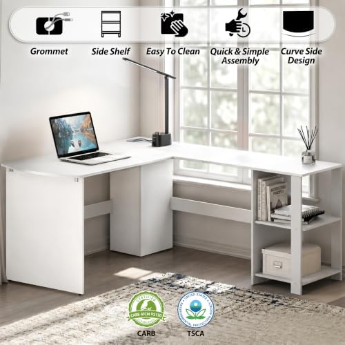 SHW 51 x 51 L-Shaped Home Office Wood Corner Desk with Storage, Espresso | Integrated Book Shelves