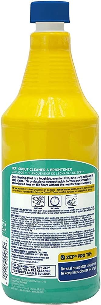 Zep Grout Cleaner and Brightener - 32 Ounce (1 Bottle) - ZU104632 - Deep Cleaning Formula Removes Old Stains From Grout