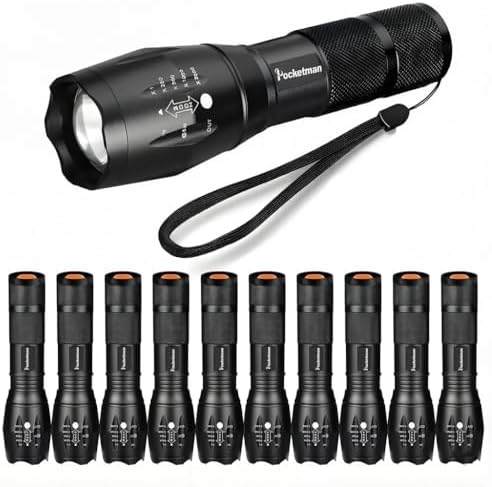 Pocketman LED Tactical Flashlight Super Bright LED Flashlights Portable Outdoor Water Resistant Torch with 5 Light Modes（10Pack）